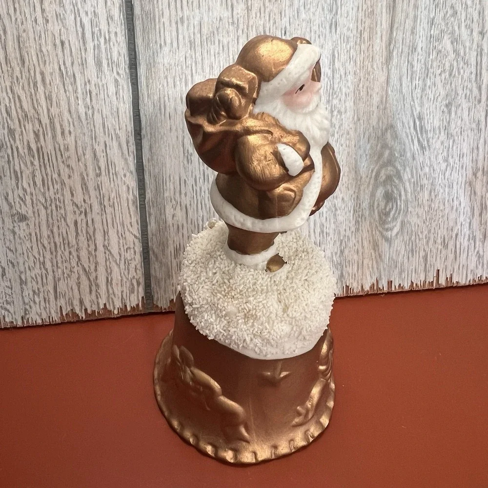 Vintage World Bazaars Inc. Holiday Collection Gold Suited Porcelain Santa‎ Bell
